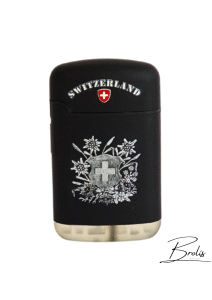 Briquet Suisse noir – Souvenir Switzerland avec croix et fleurs