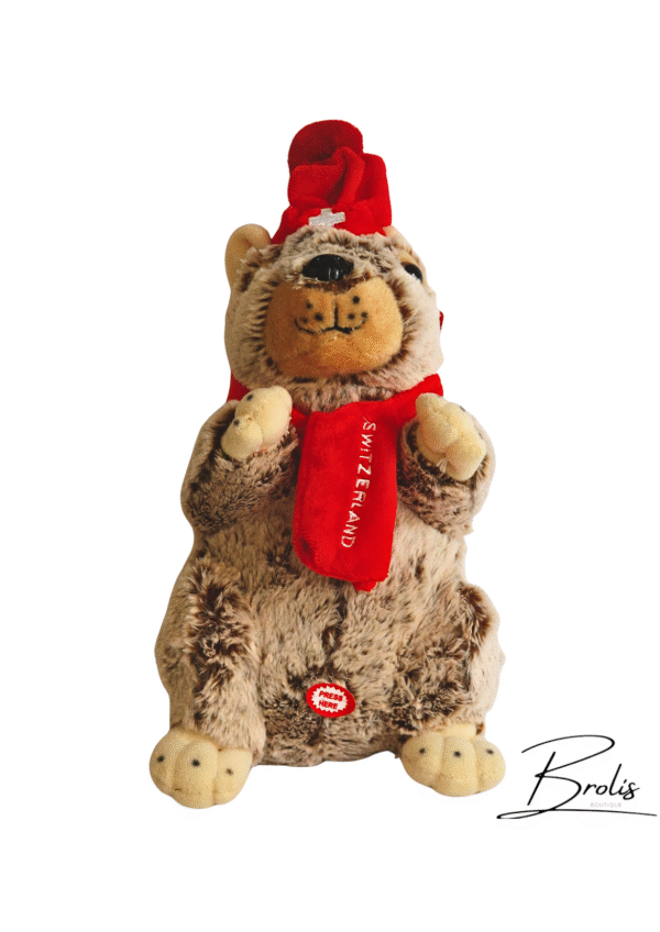 Peluche Marmotte Suisse – Avec bonnet et écharpe « Switzerland »
