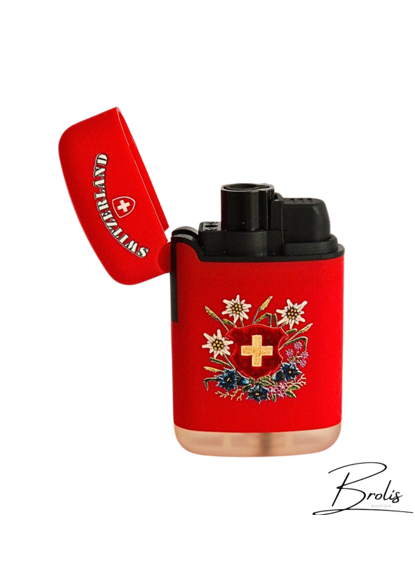 Briquet Suisse rouge – Souvenir Switzerland avec croix dorée – Image 2
